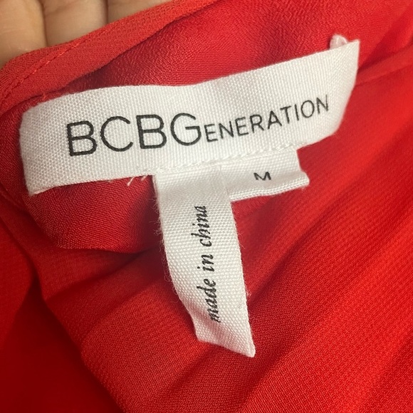 BCBGeneration Midi Pleat Scoop Neck Dress Adjustable Straps In Orange PreOwned - Picture 6 of 7